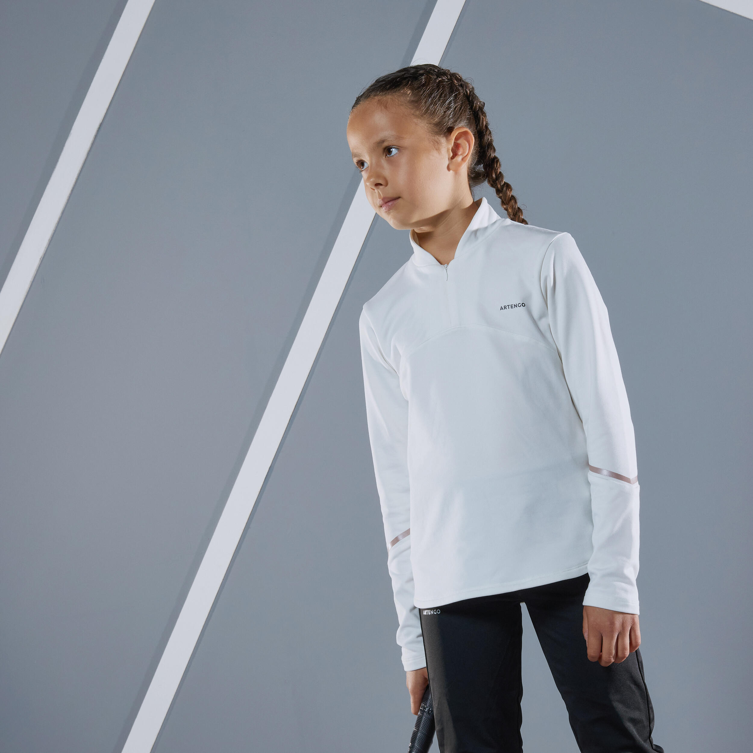 ARTENGO Camiseta térmica de tenis Niña Artengo 500 marfil