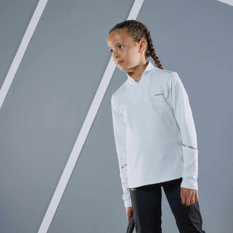 Tennisshirt met lange mouwen voor meisjes TTS TH 500 gebroken wit