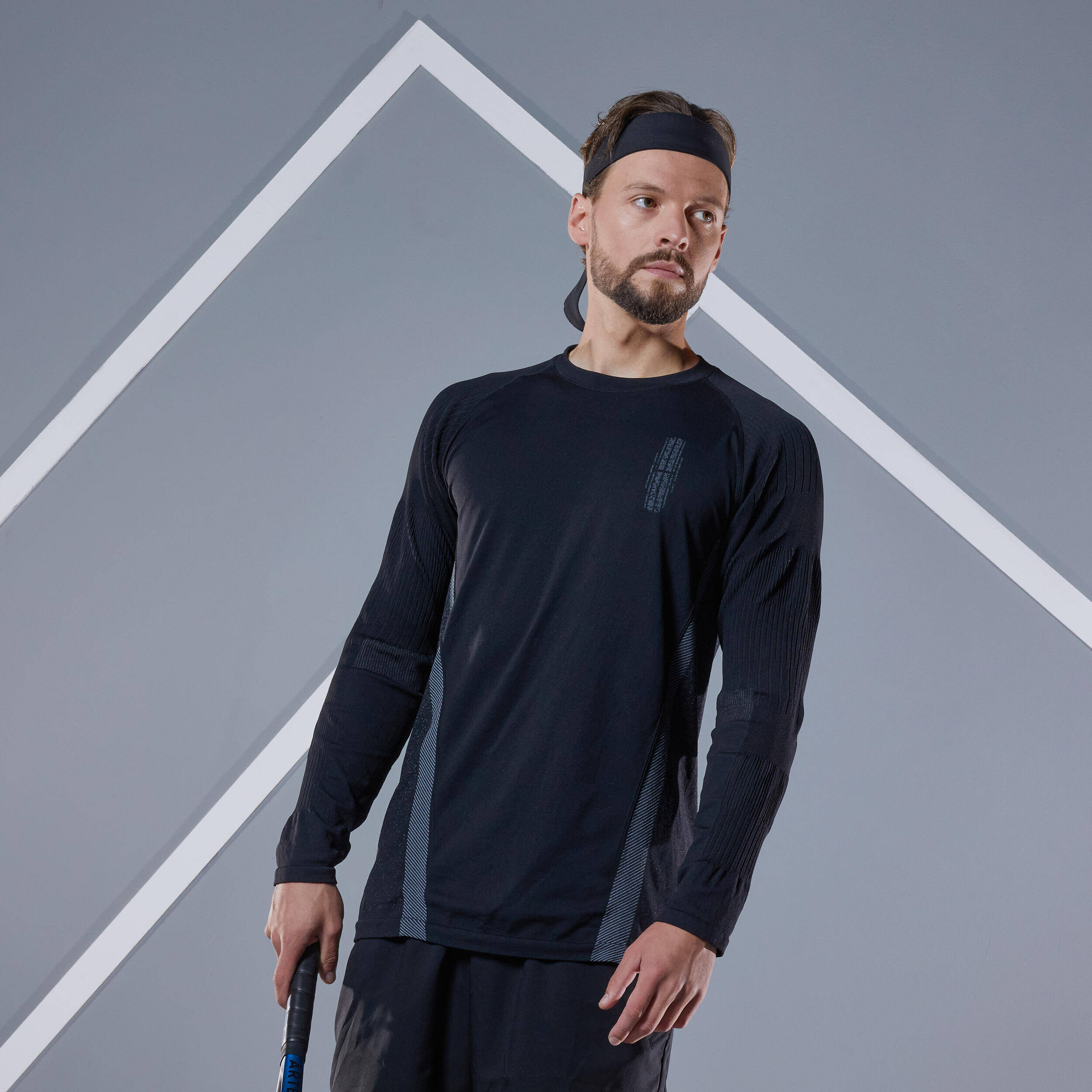 Men Tennis Full Sleeved Warm T-Shirt - Black -  1