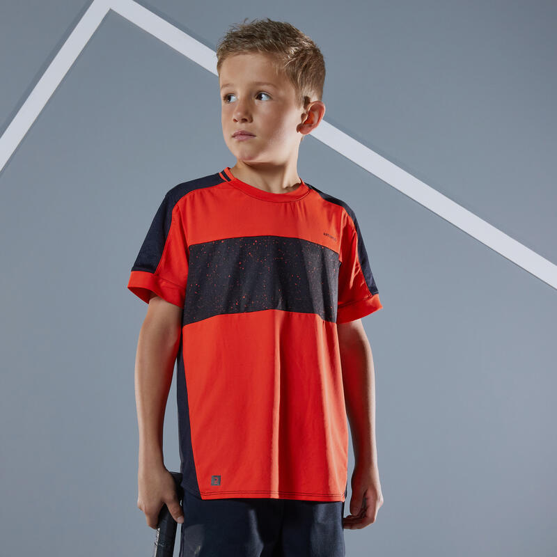 Camiseta de tenis manga corta Niños Artengo 500 rojo negro