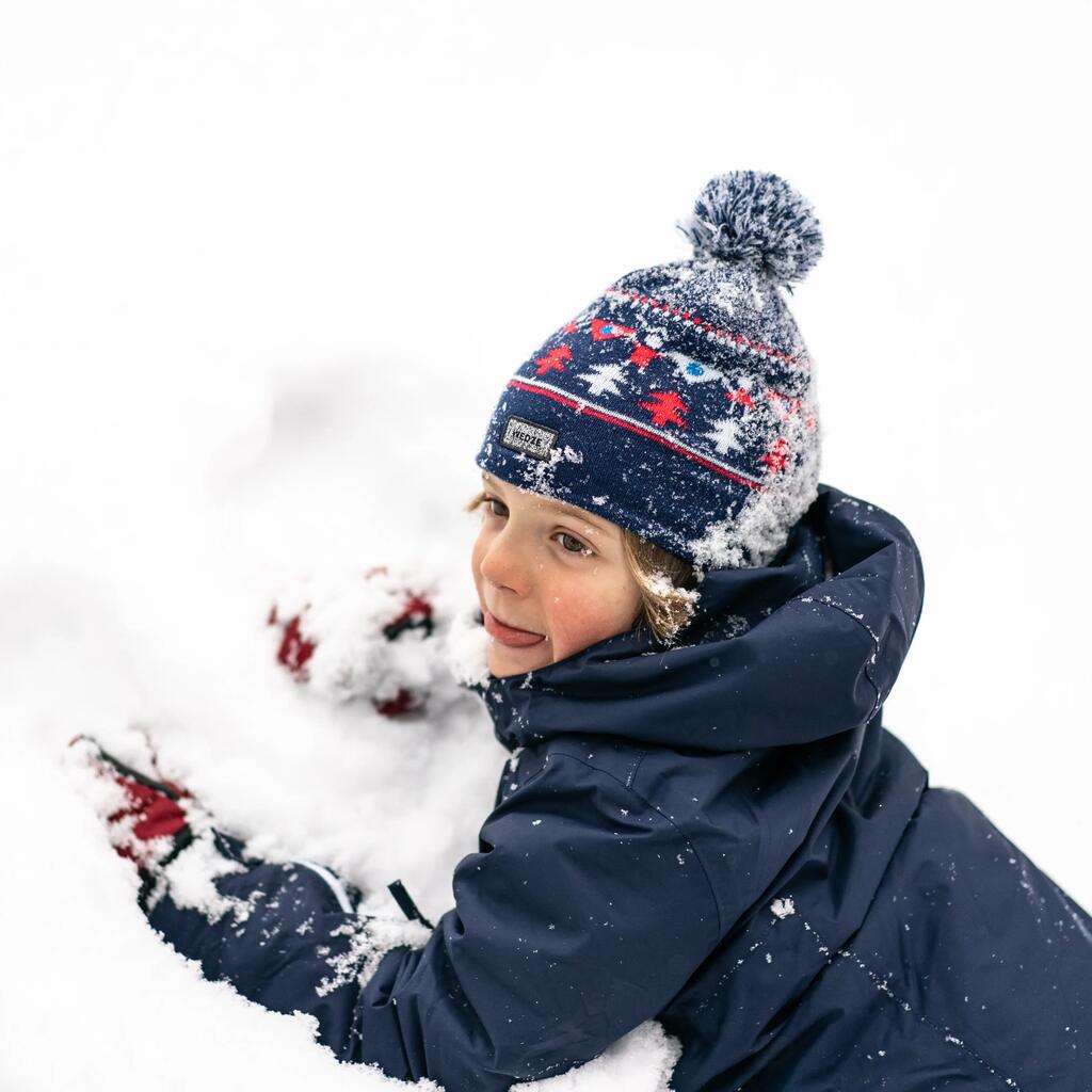 Detská lyžiarska žakárová čiapka ružovo-tyrkysová