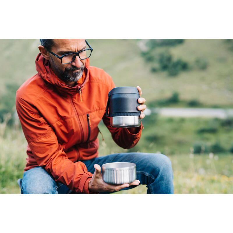 Stainless Steel Isothermal Food Box for Hiking MH500 0.8 L with Bowl Black