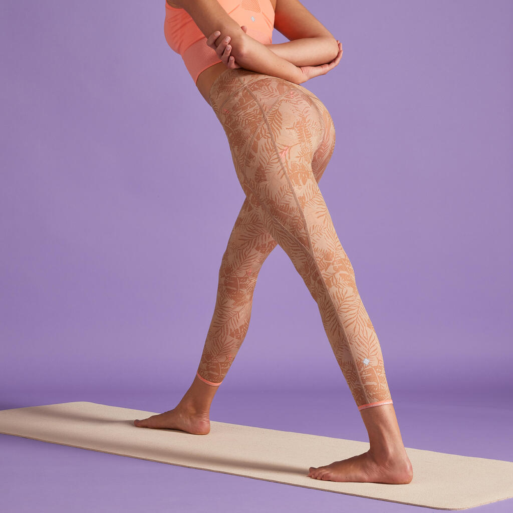 Leggings dynamisches Yoga Damen wendbar ‒ uni/braun/orange bedruckt