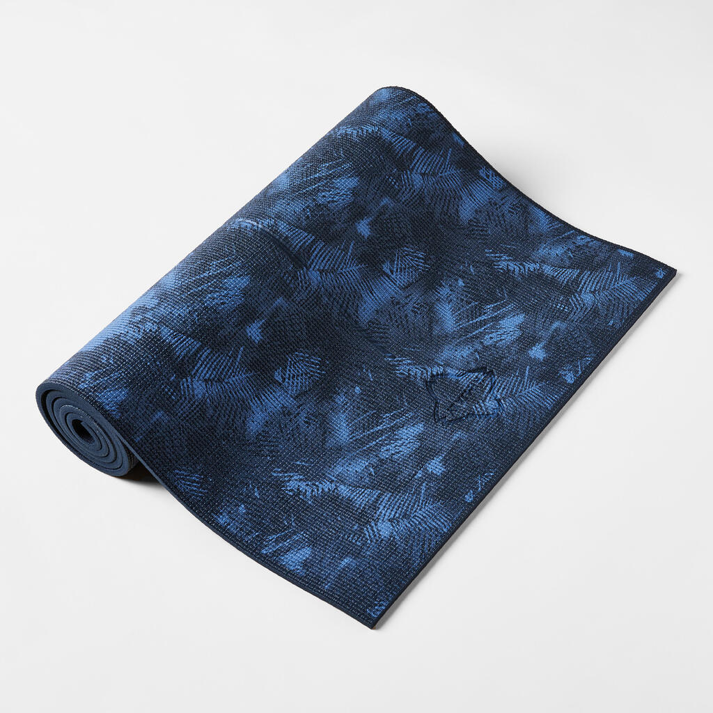 Ērts jogas paklājs, 8 mm, tumši zils, ar apdruku
