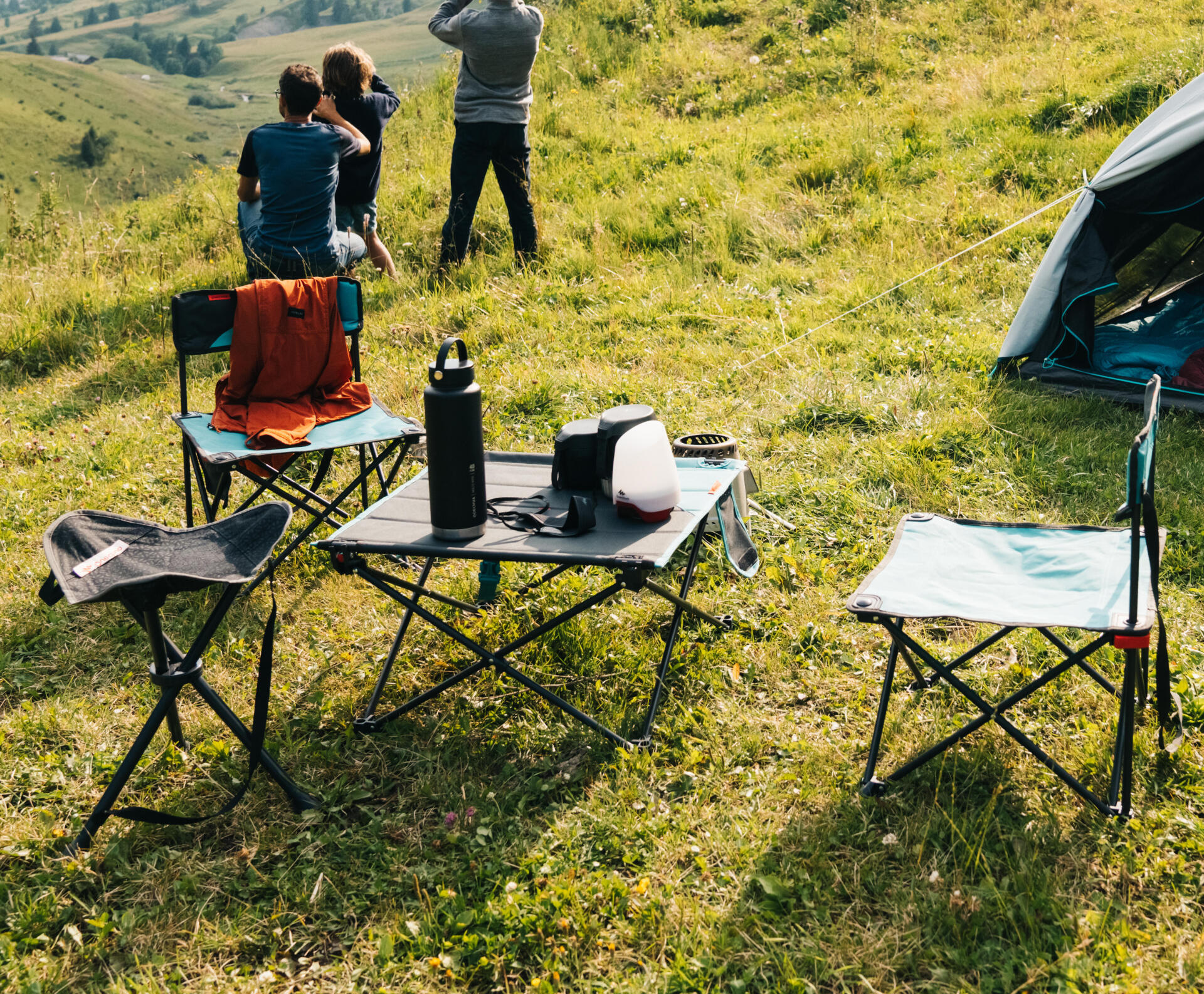 Decathlon Quechua, Camping Folding Table, 4 chairs, Blue