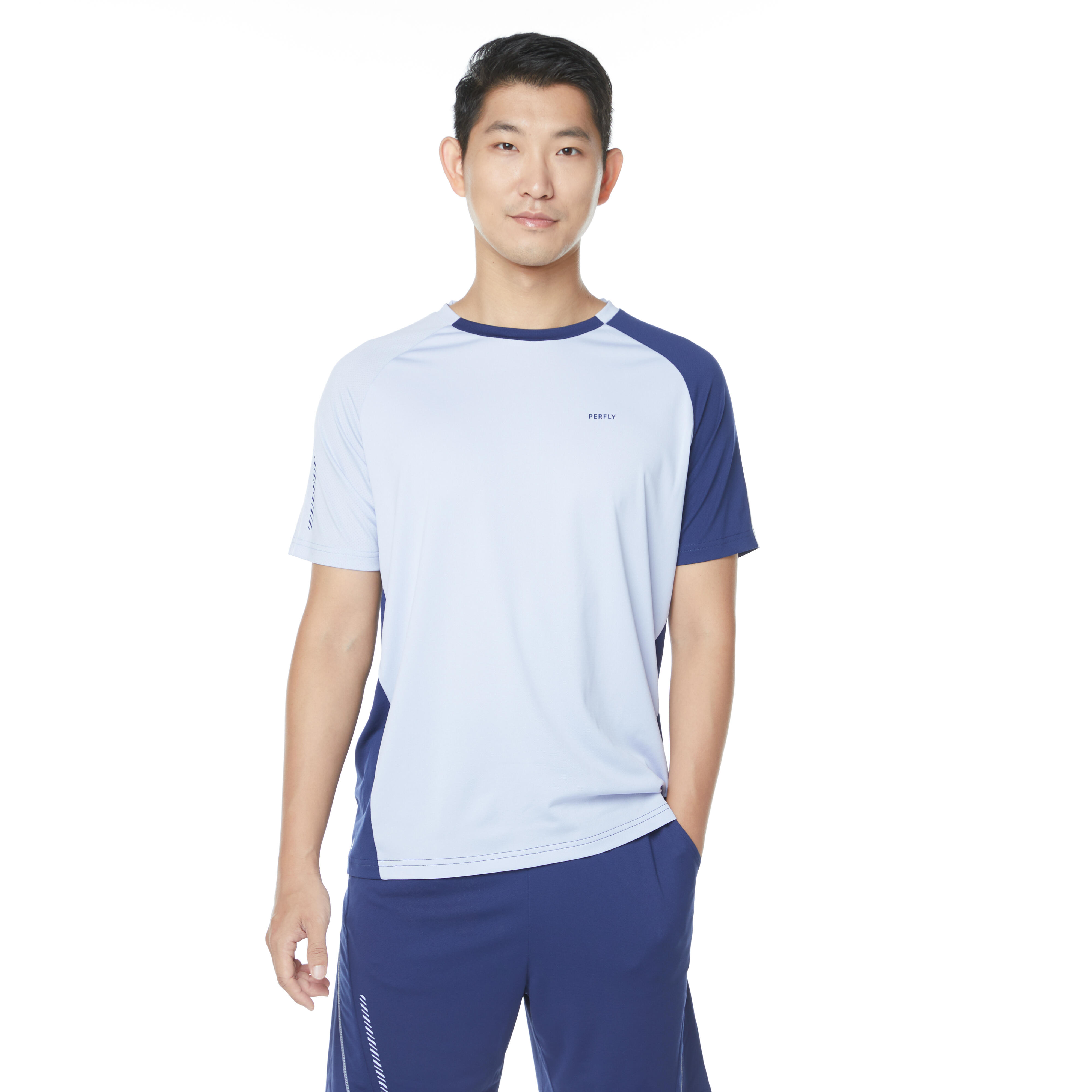 MEN BADMINTON T- SHIRT 530 BLUE GREY NAVY