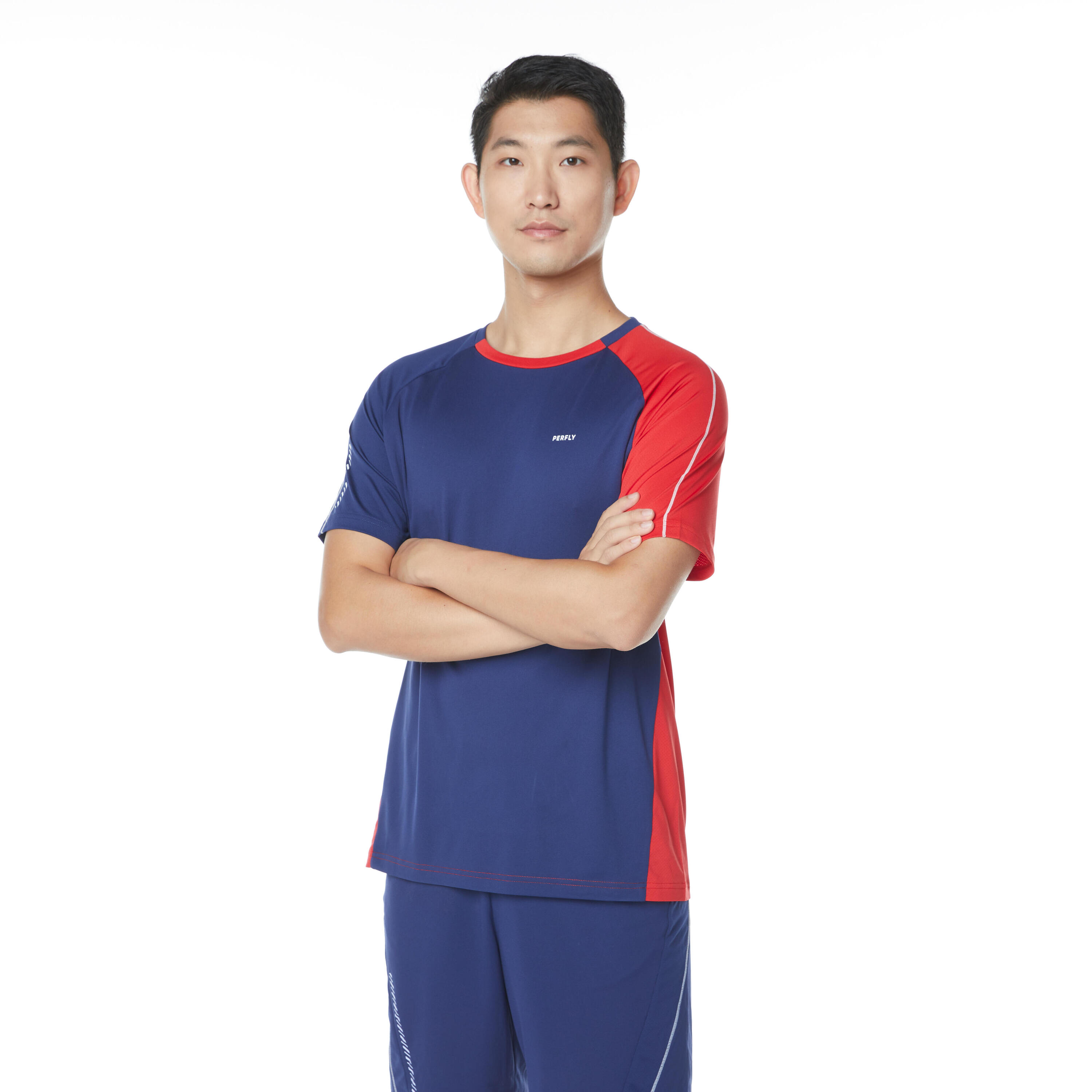 MEN BADMINTON T SHIRT 530 NAVY RED 8/14