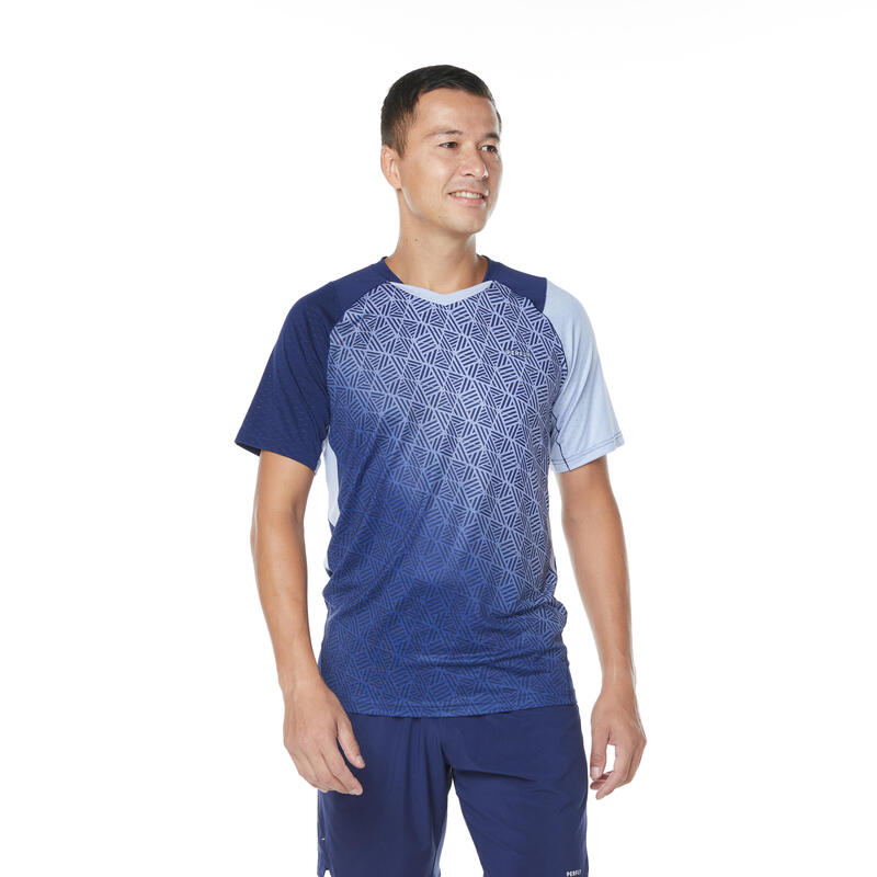 Camiseta de bádminton manga corta transpirable Hombre Perfly 560 azul