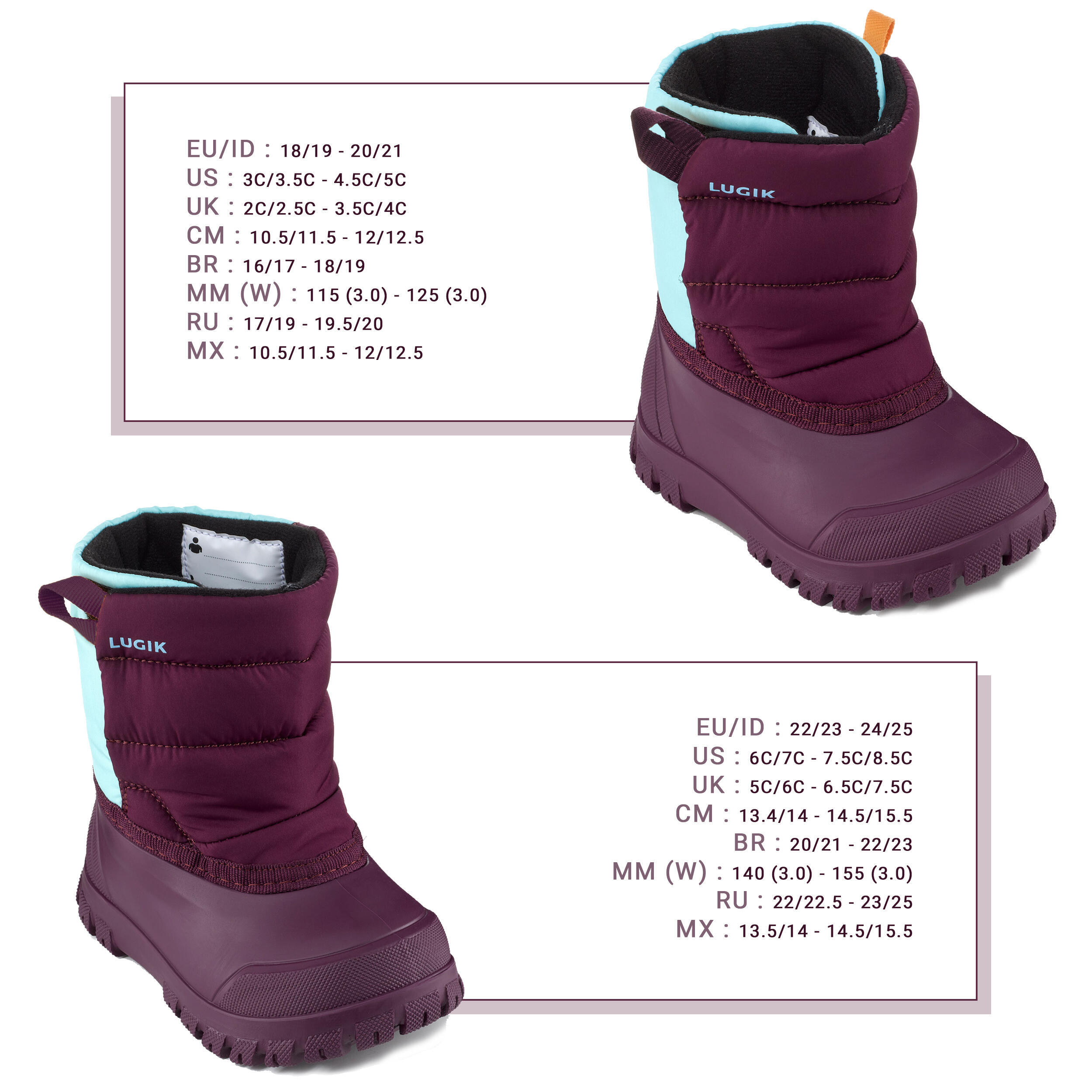 Baby Snow Boots, Baby Après-Ski WARM Purple and Turquoise 15/18