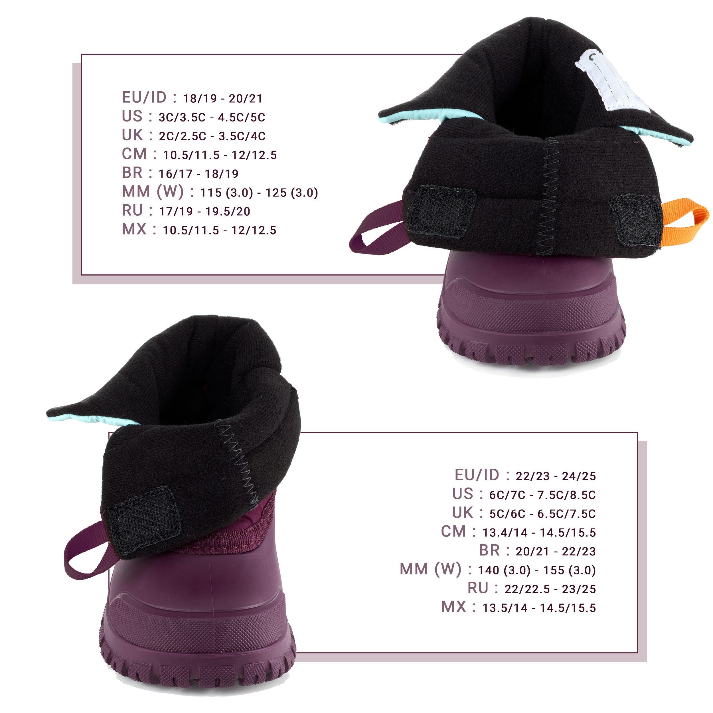 Baby Snow Boots, Baby Après-Ski WARM Purple and Turquoise 11/18
