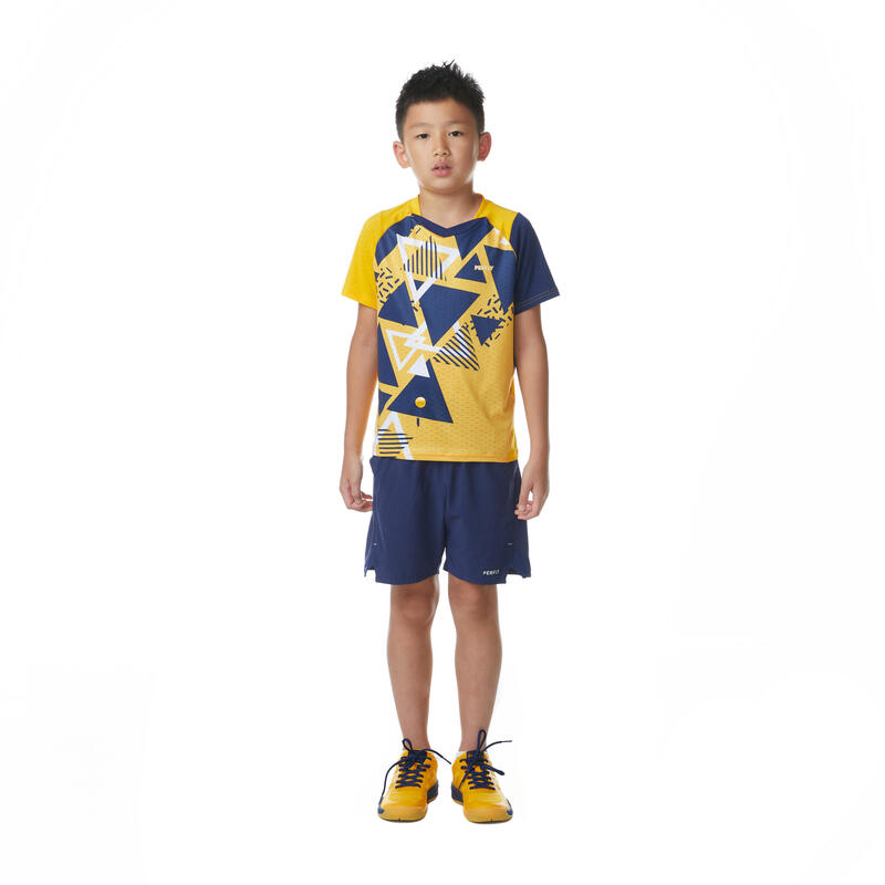 Tricou Badminton 560 Galben-Albastru Copii