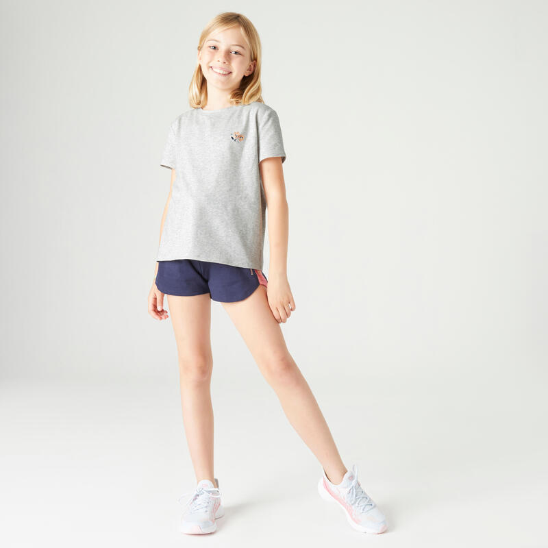 T-shirt bambina ginnastica 500 misto cotone grigia