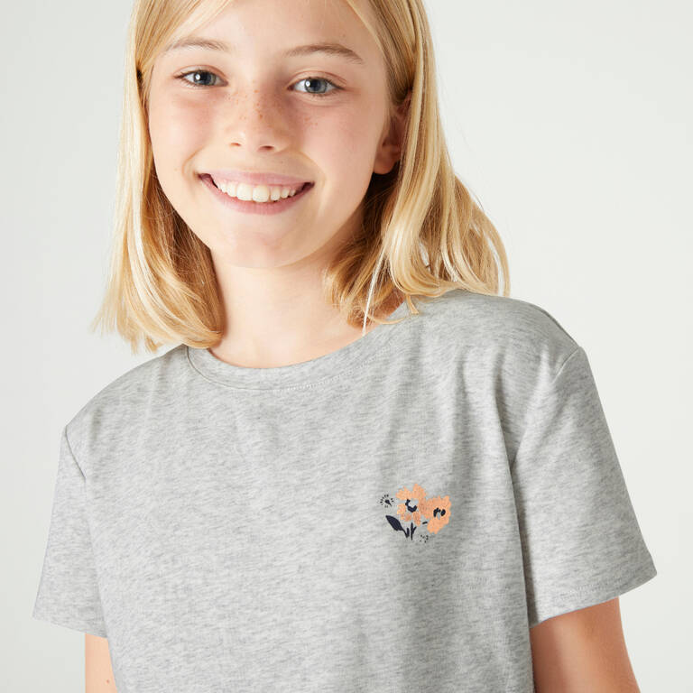 T-Shirt Katun Anak Perempuan 500 - Abu-abu