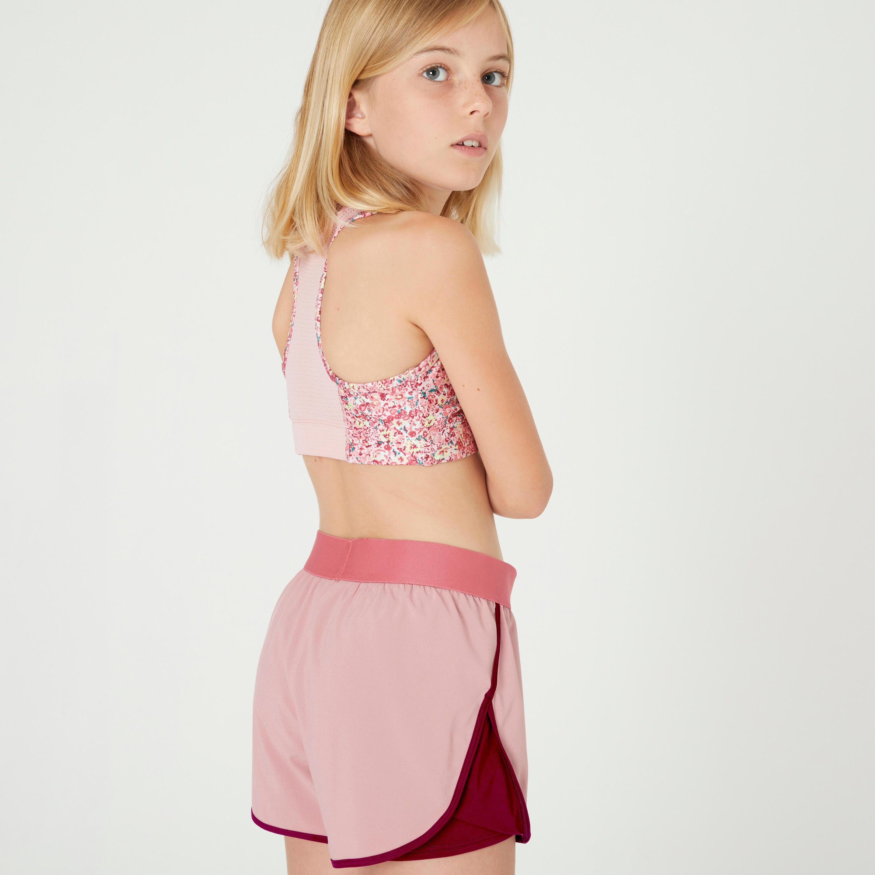 Girls' 2-in-1 Breathable Multisport Shorts - Pink/Purple 3/4