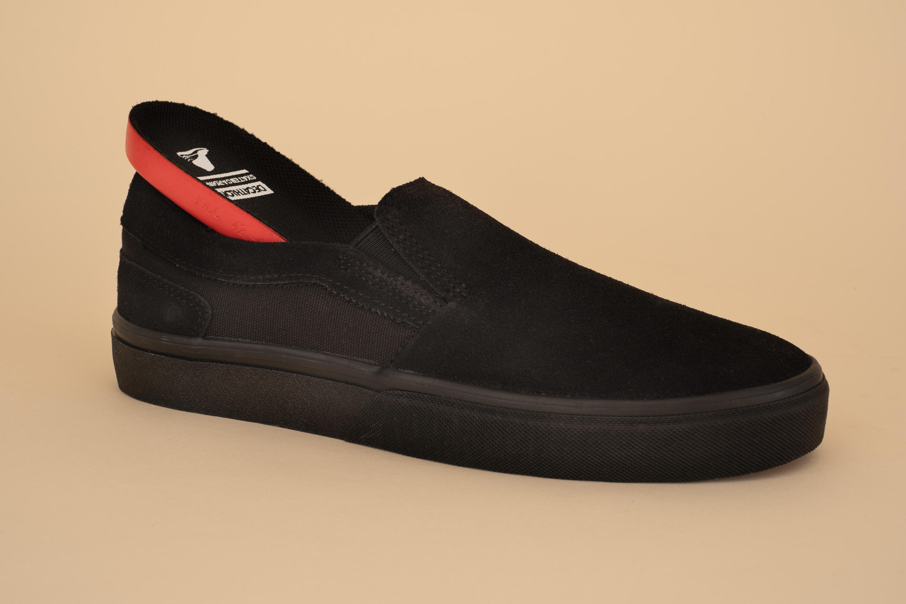 Chaussures basses de skateboard sans lacets adulte VULCA 500 slip-on noire 14/22