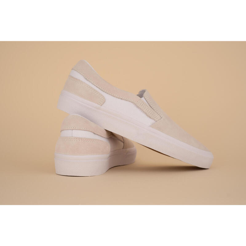 Calçado de Skate Cano Baixo Sem Atacadores Adulto VULCA 500 Slip-On Branco