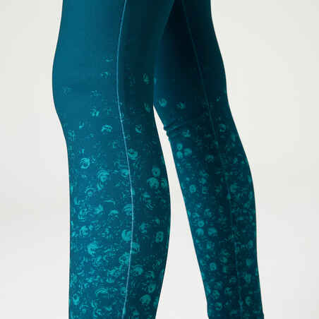 Girls' Warm Breathable Synthetic Leggings S500 - Green with Print