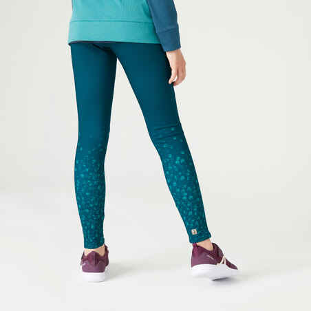 Girls' Warm Breathable Synthetic Leggings S500 - Green with Print