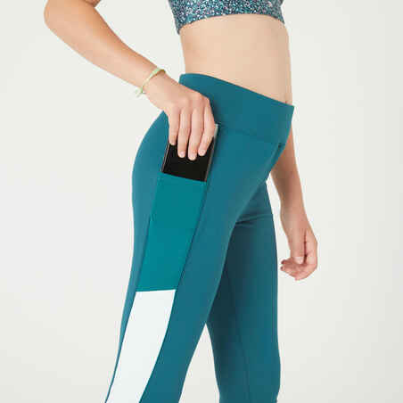 Leggings mallas gimnasia deportiva transpirables talle alto Niños S500 Verde