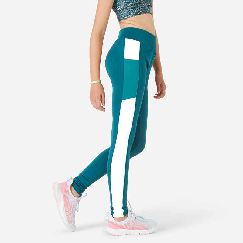 Leggings mallas gimnasia deportiva transpirables talle alto Niños S500 Verde