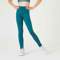 Girls' High-Waisted Pocket Leggings S500 - Petrol Blue