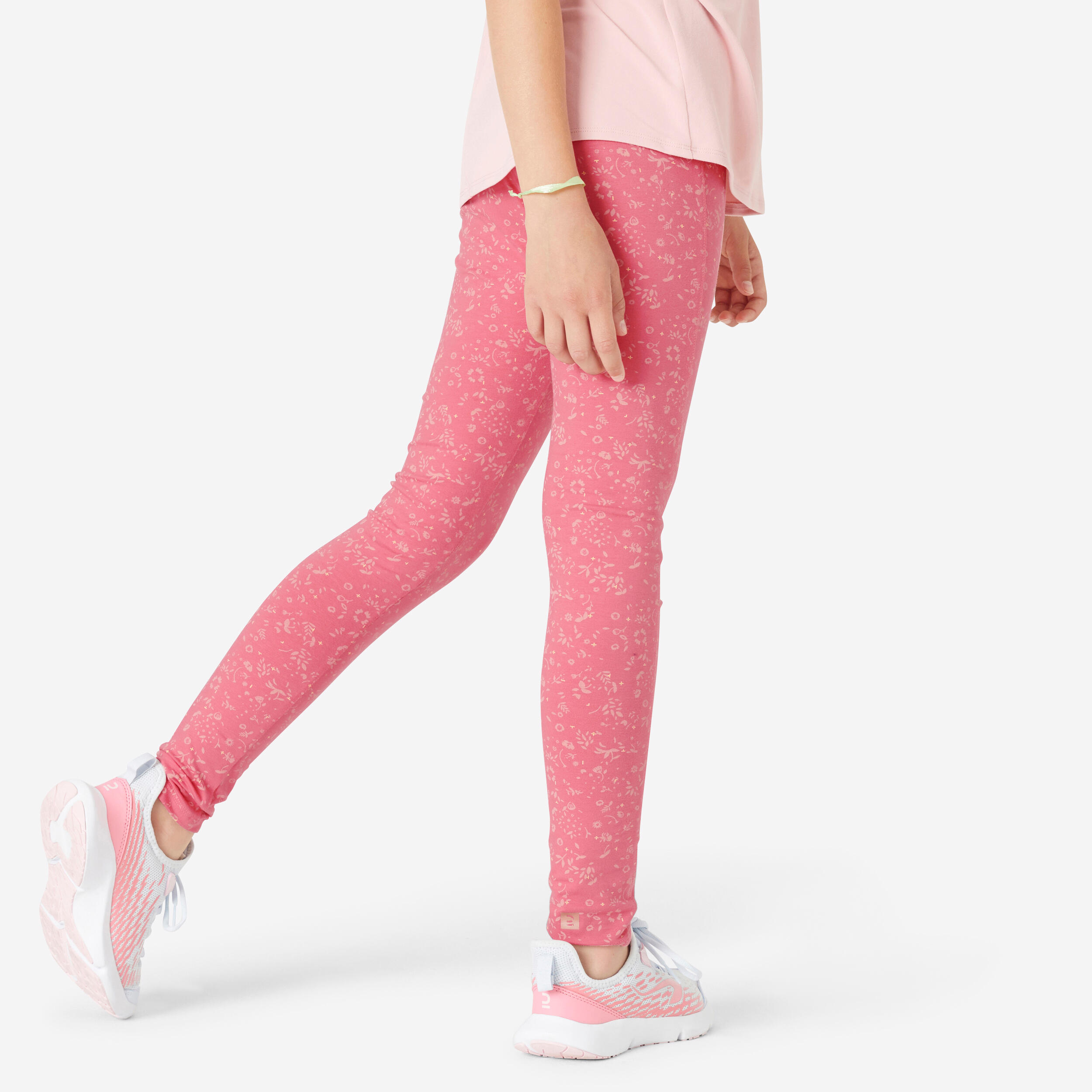 DOMYOS Girls' Cotton Leggings 320 - Pink Print