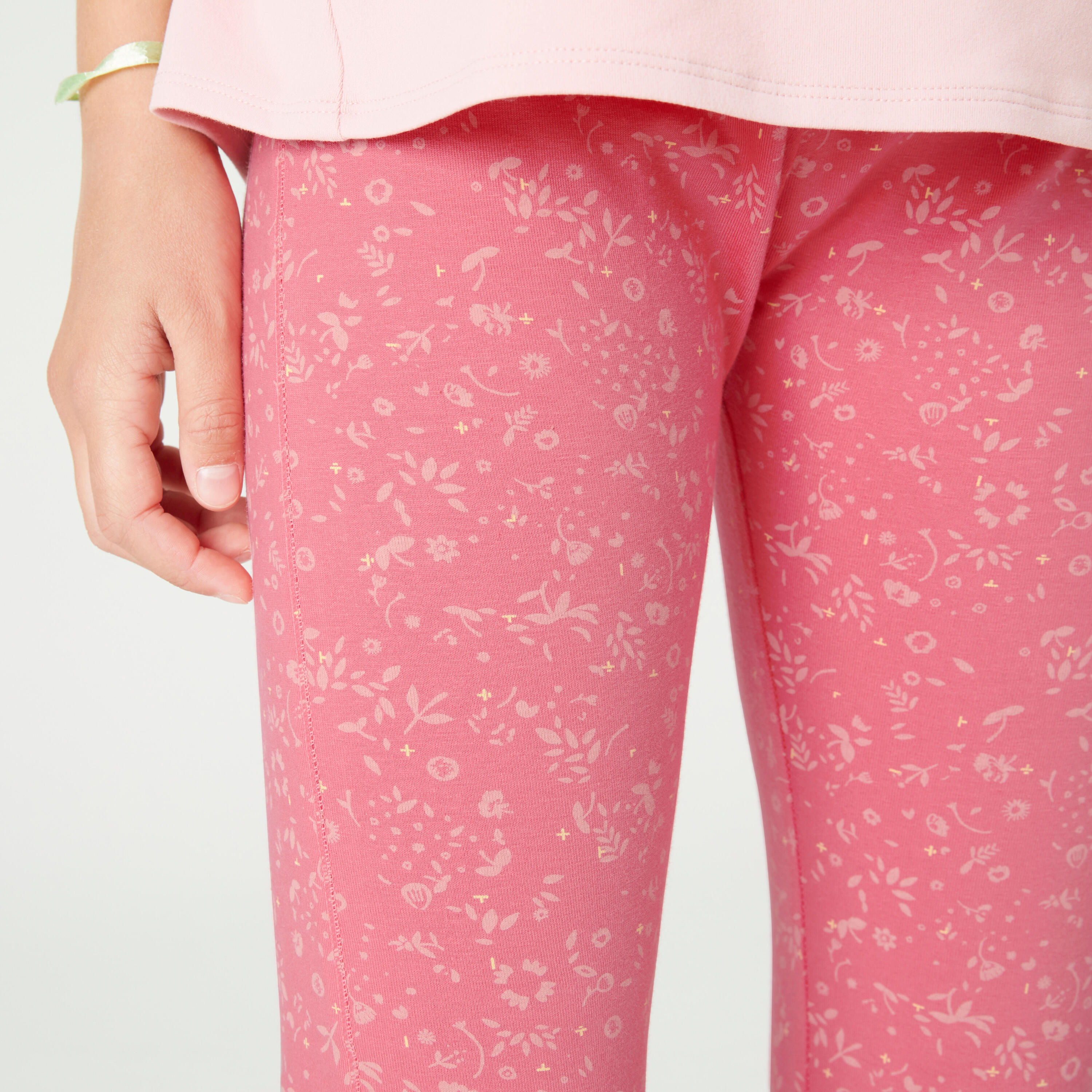 Girls' Cotton Leggings 320 - Pink Print 3/4