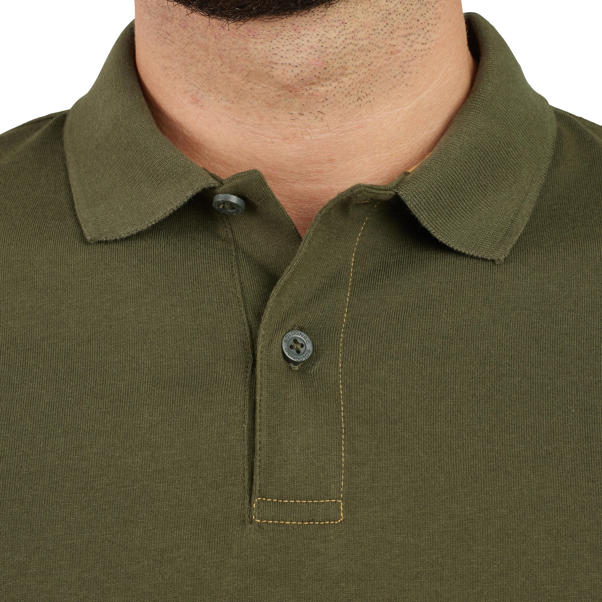 Polo Manga Corta Hombre Caza Solognac 100 Verde Algodón Transpirable 5/5