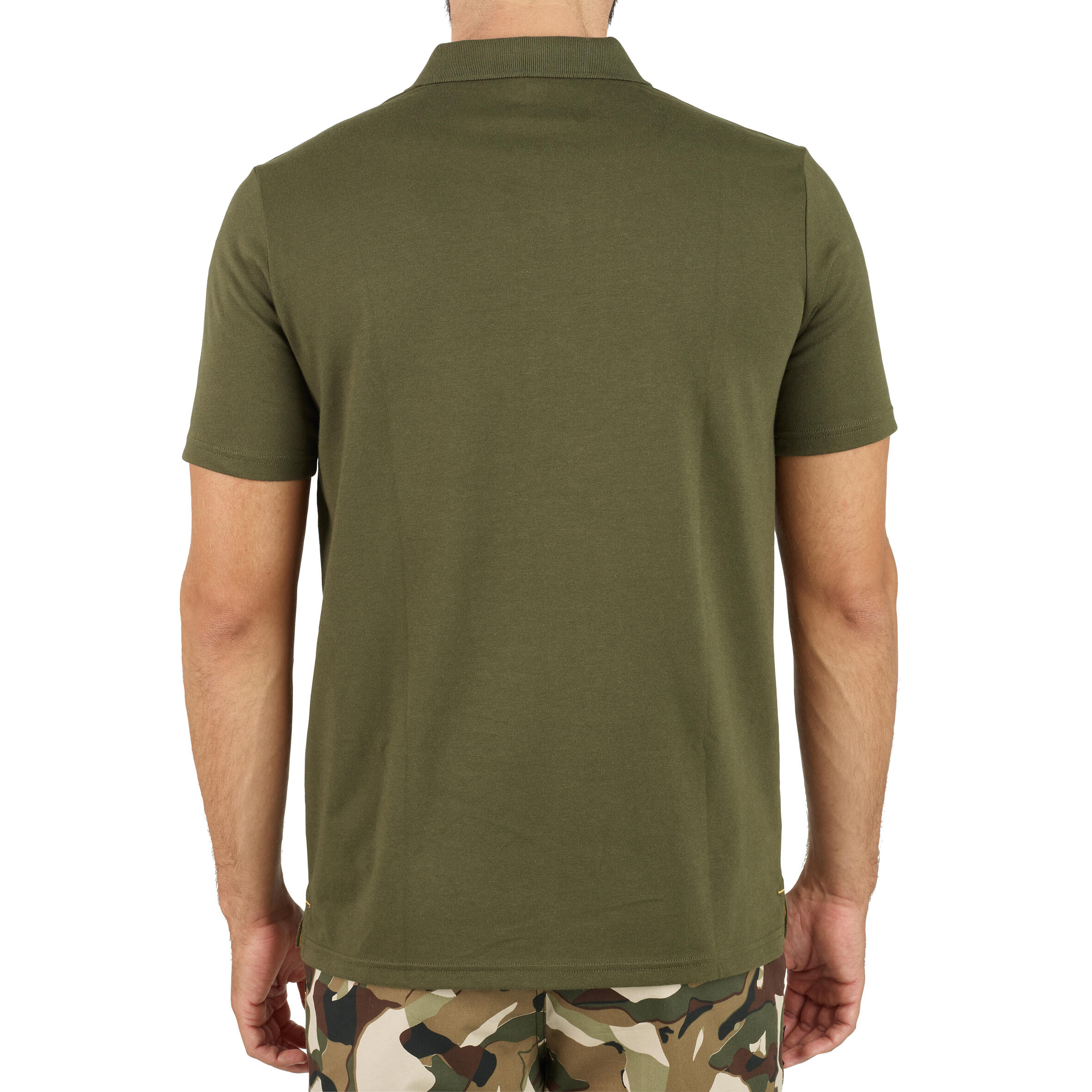 Polo Manga Corta Hombre Caza Solognac 100 Verde Algodón Transpirable 2/5