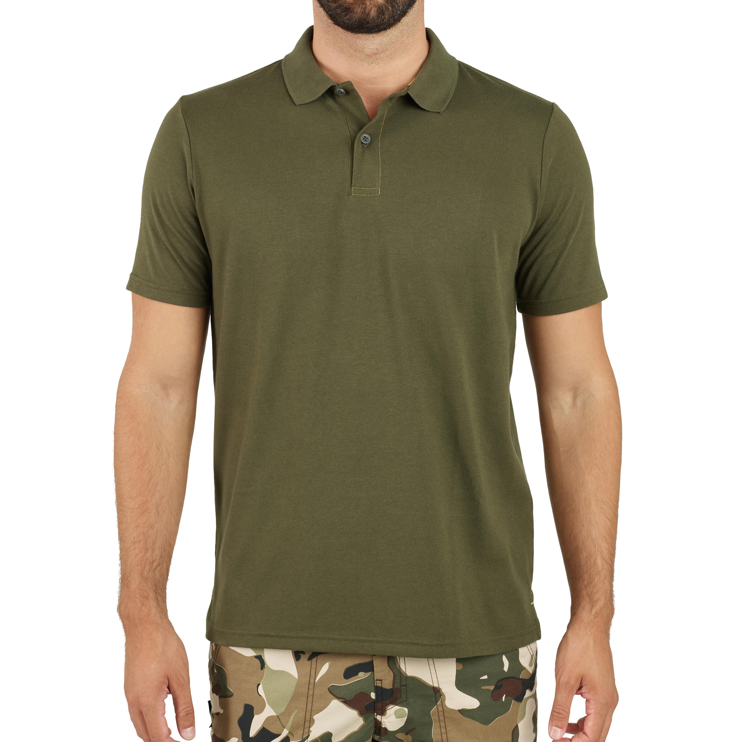 Polo Manga Corta Hombre Caza Solognac 100 Marron Algodon Transpirable