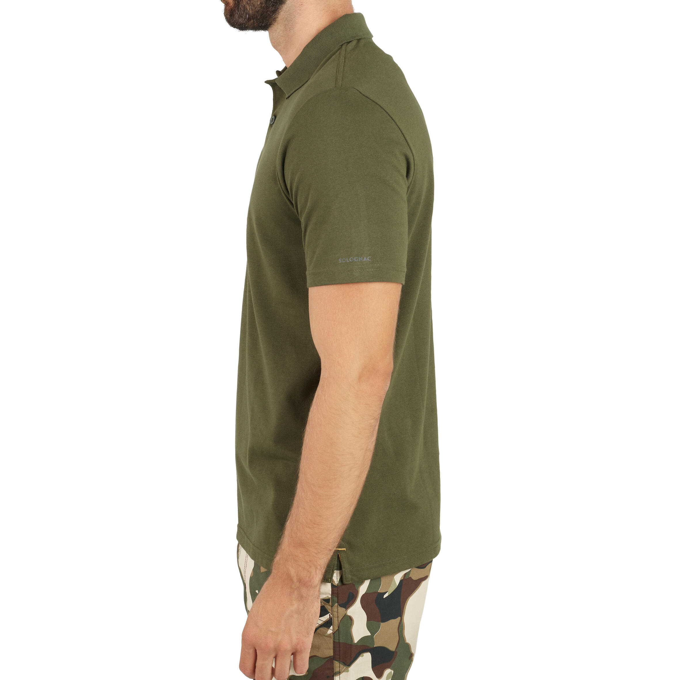 Polo Manga Corta Hombre Caza Solognac 100 Verde Algodón Transpirable 4/5