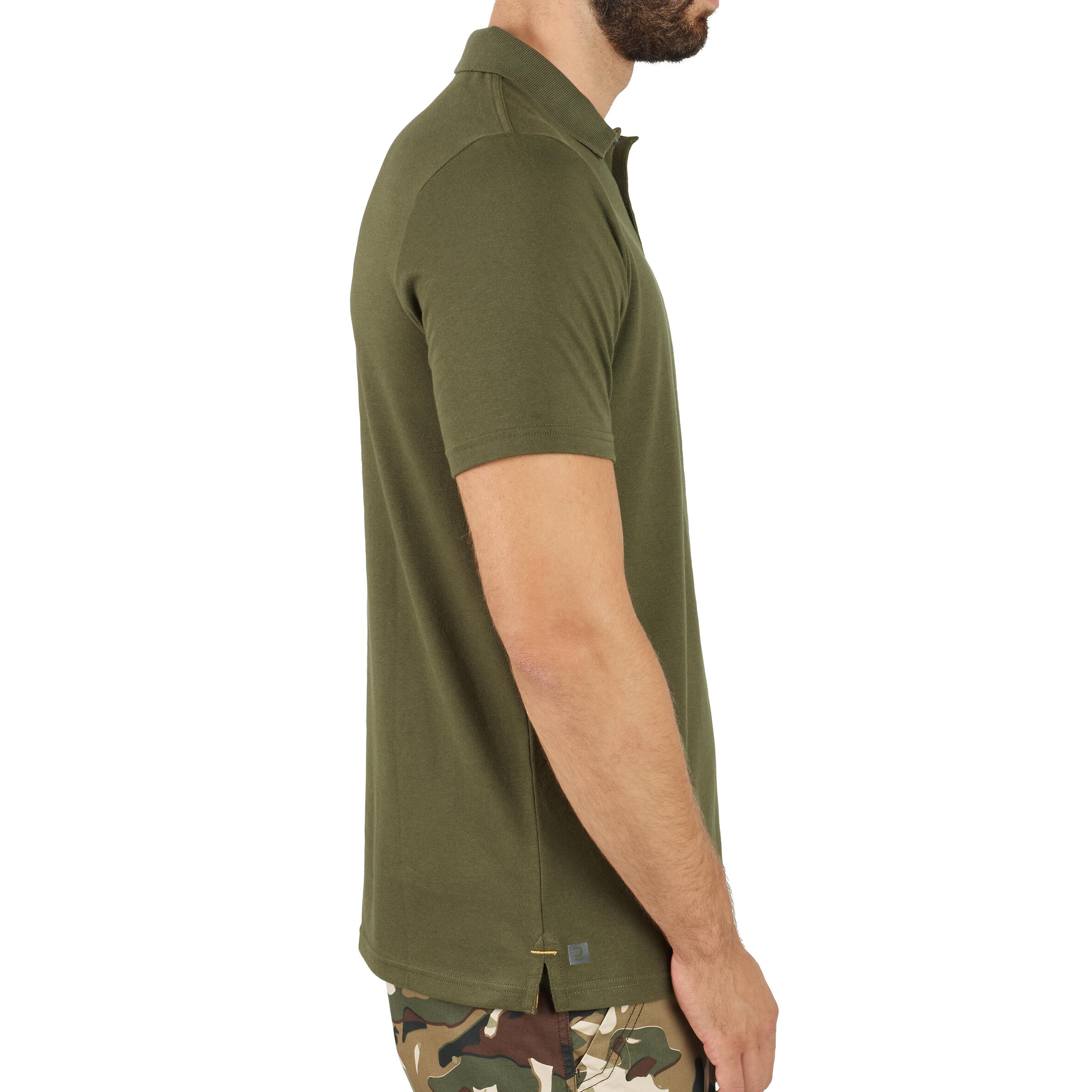Polo Manga Corta Hombre Caza Solognac 100 Verde Algodón Transpirable 3/5