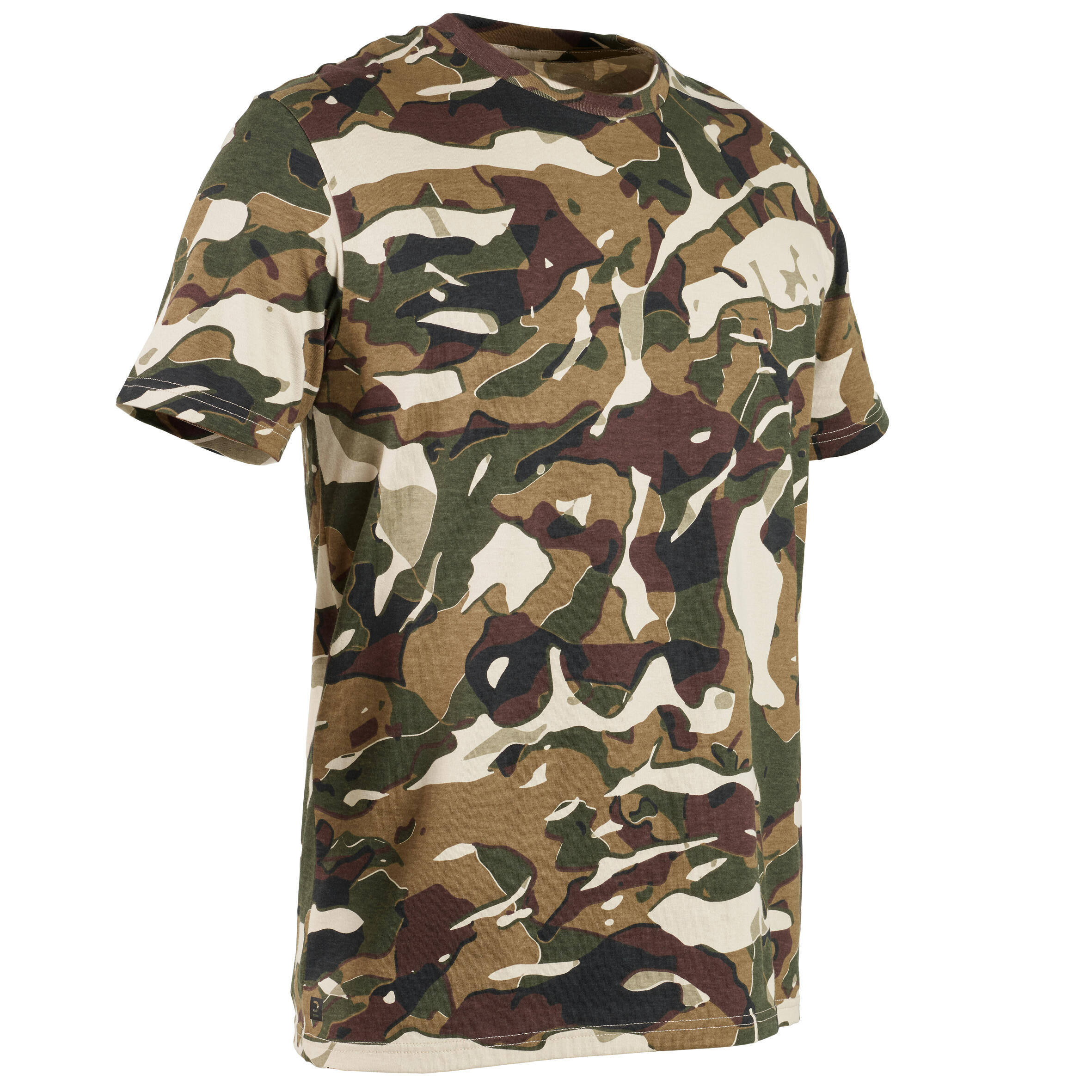 Tricou 100 Camuflaj Woodland Verde-bej Bărbați