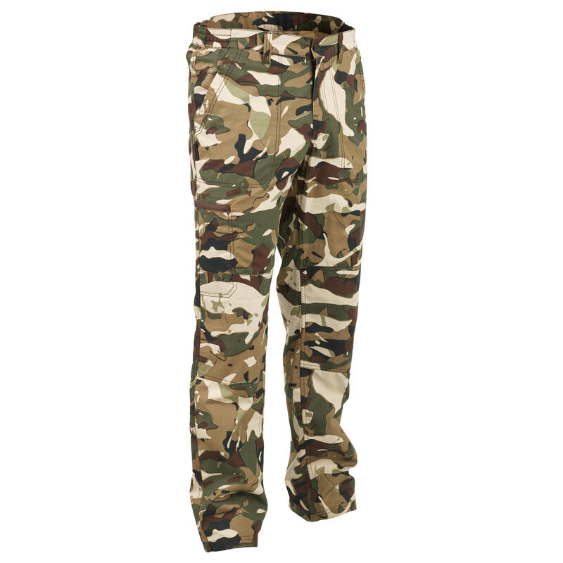 Men's Hunting Lightweight Trousers - 100 woodland camouflage green and beige