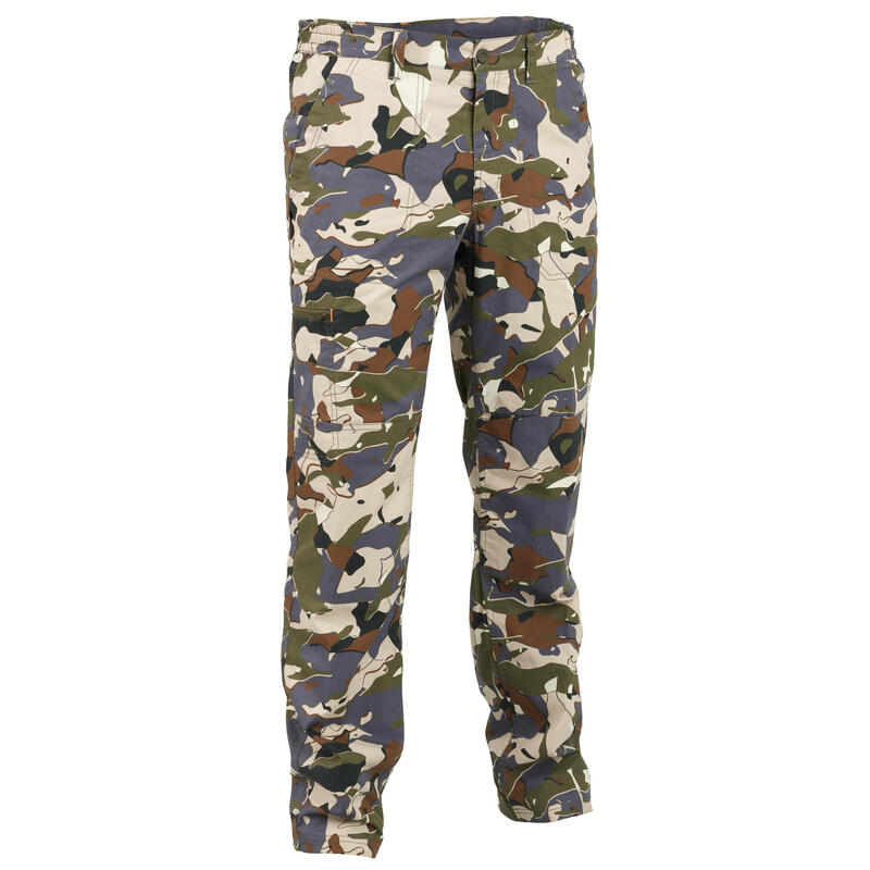 Men's Hunting Lightweight Trousers - 100 woodland camouflage beige
