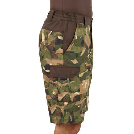 Bermuda Shorts 500 Woodland Camouflage plain green and brown