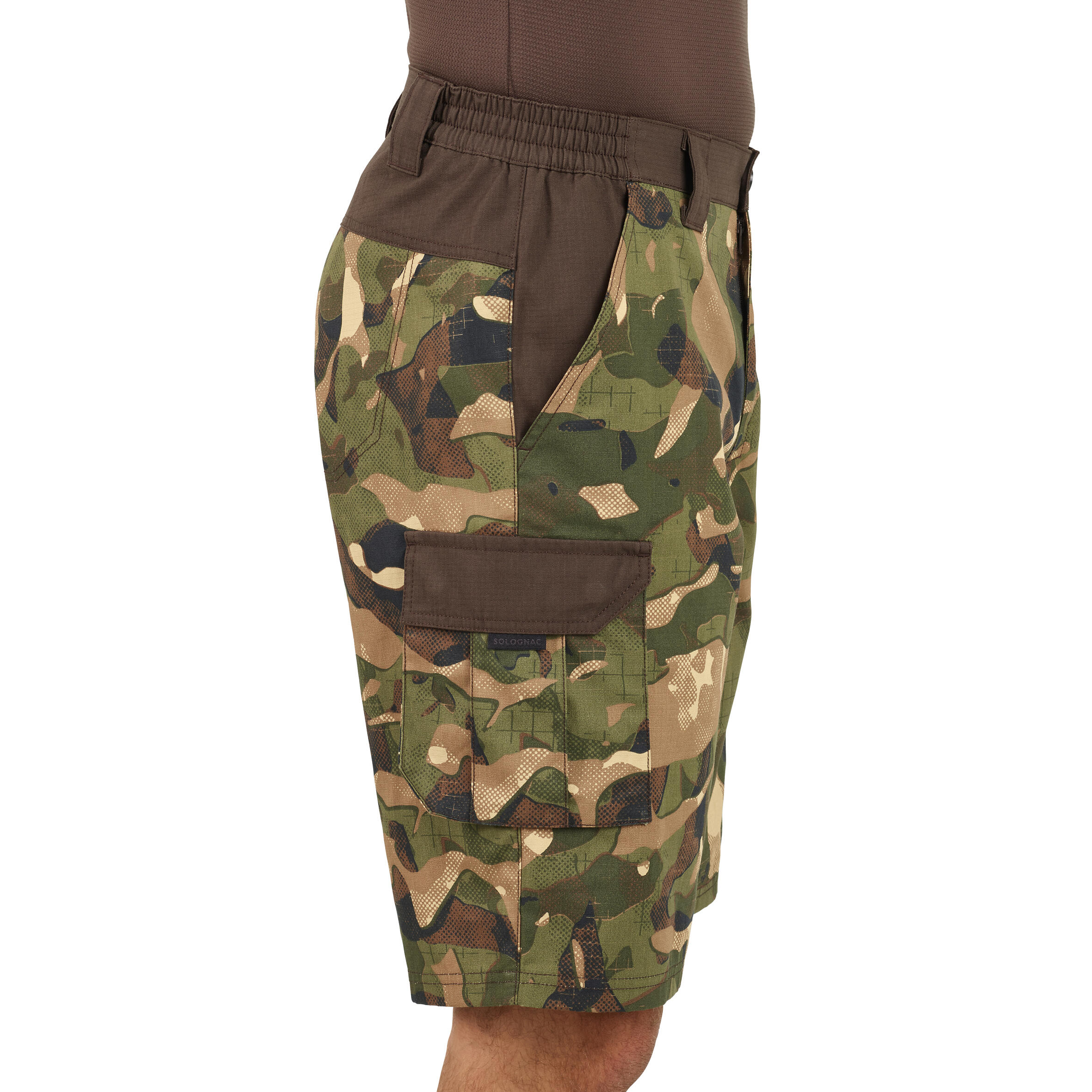 Bermudas/Short de Caza Solognac 500 Hombre Woodland Camuflaje Militar Liso 5/15