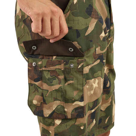 Bermudas Pantalon Corto Caza Solognac 500 Hombre Woodland Camuflaje Militar Liso