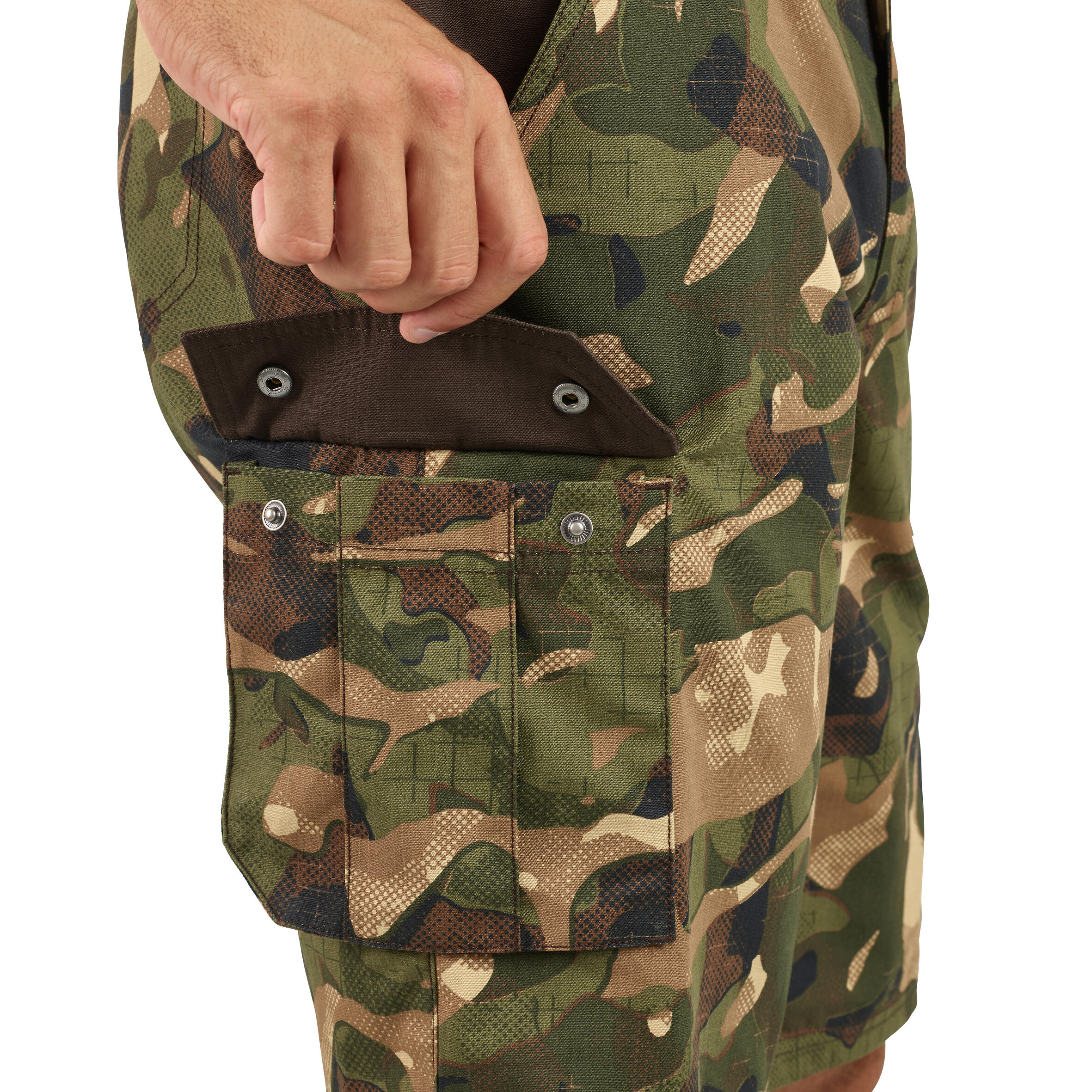 Bermudas/Short de Caza Solognac 500 Hombre Woodland Camuflaje Militar Liso 10/15
