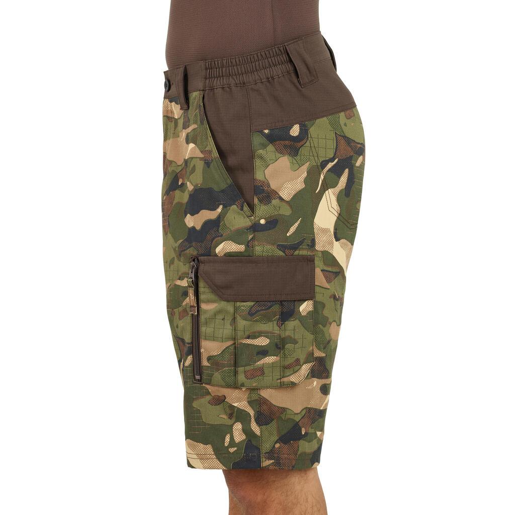 Bermuda Shorts 500 Woodland Camouflage plain green and brown