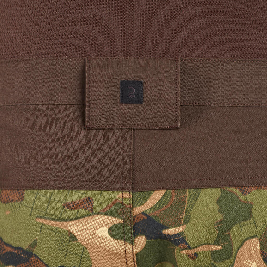 Bermuda Shorts 500 Woodland Camouflage plain green and brown