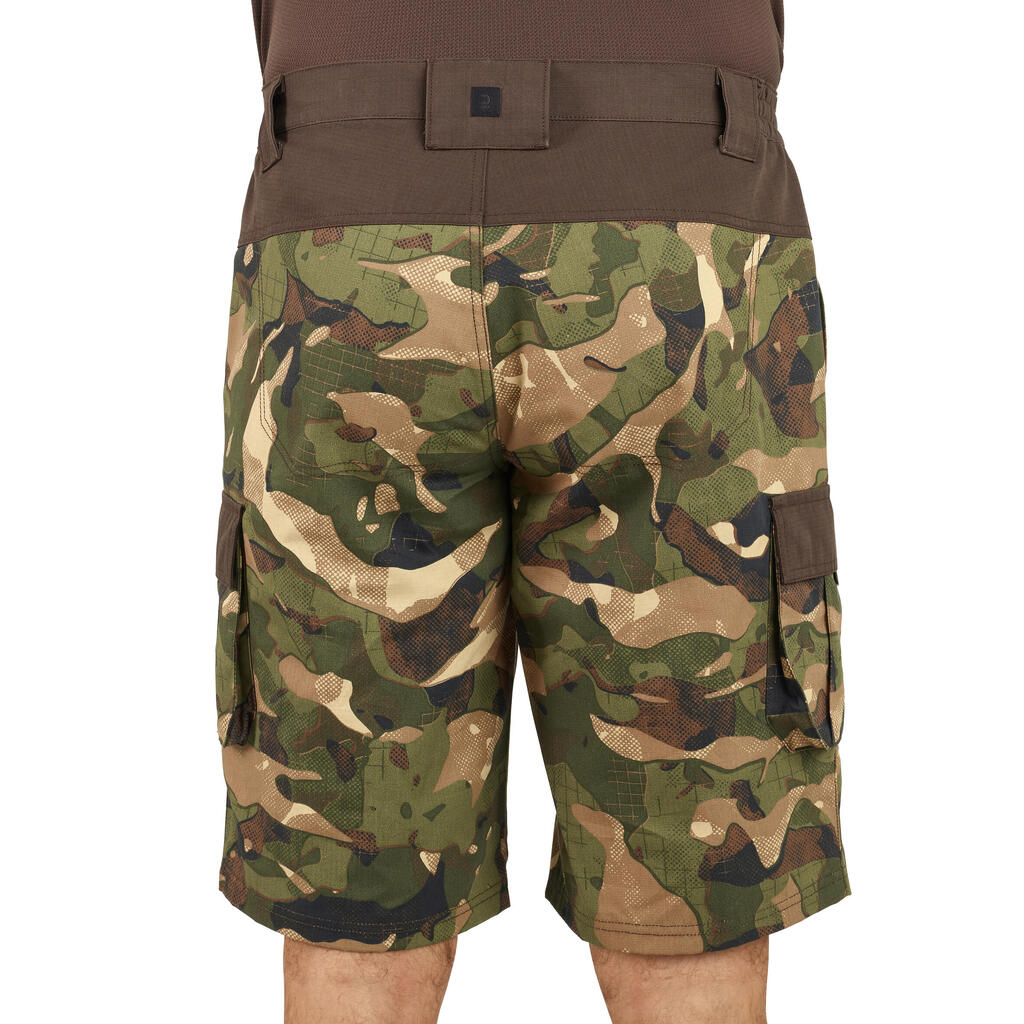 Bermuda Shorts 500 Woodland Camouflage plain green and brown