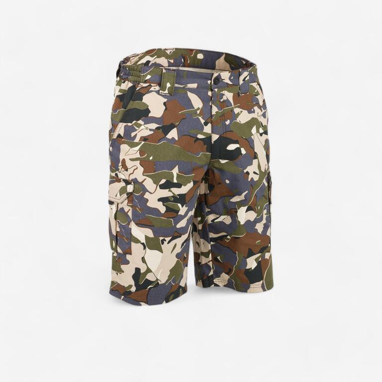 Bermuda Shorts 500 Woodland Camouflage plain green