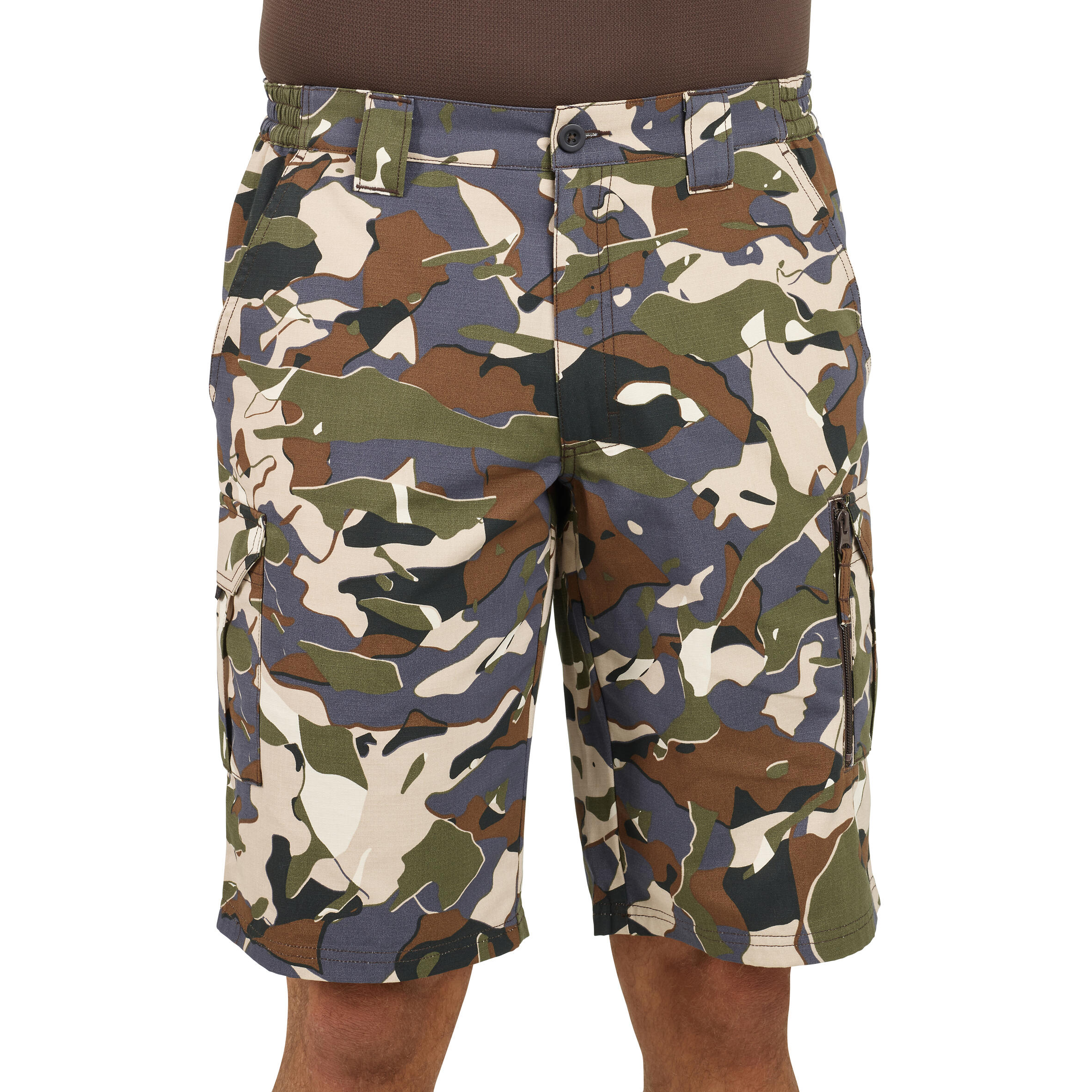 Bermuda Shorts 500 Woodland Camouflage plain green