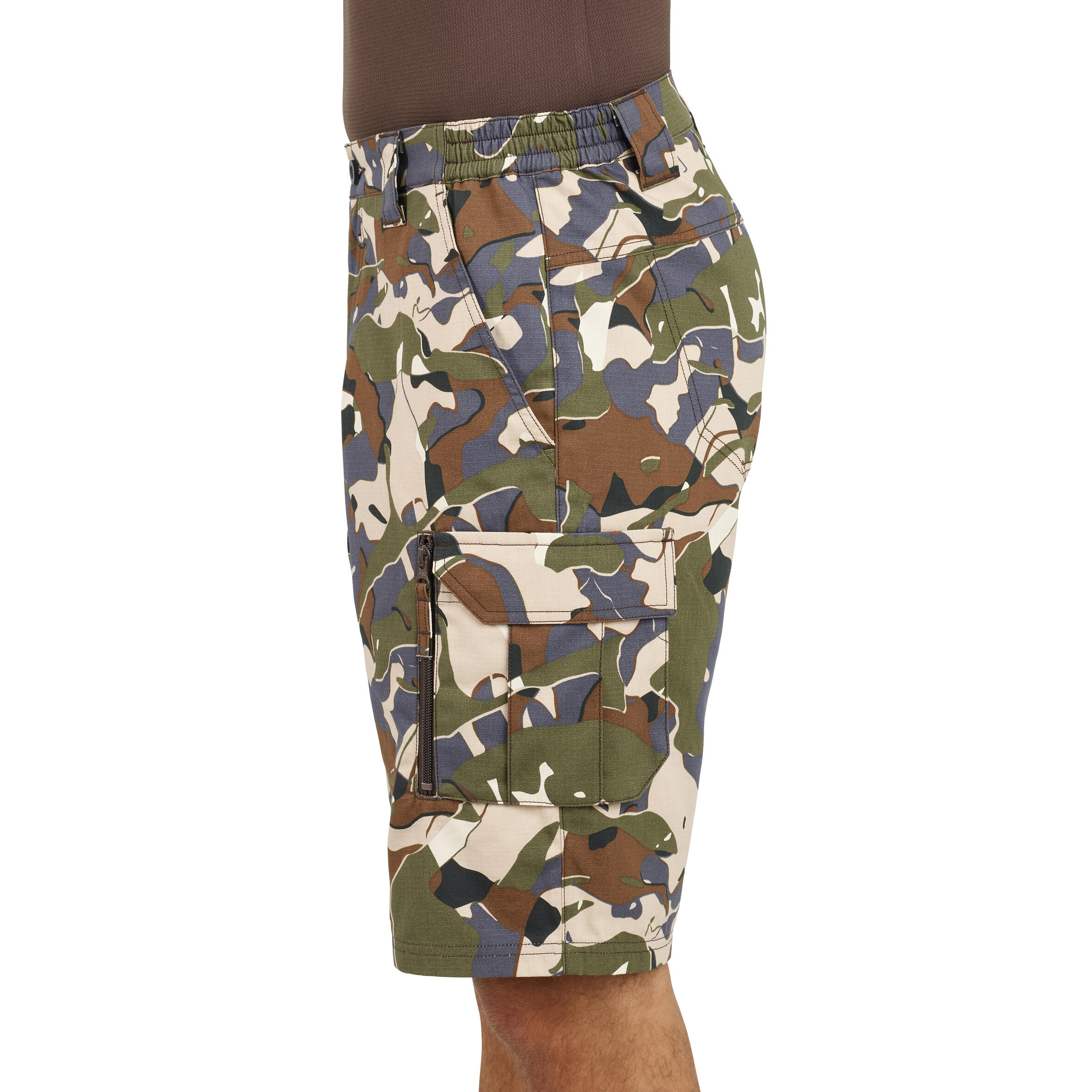 Bermuda Shorts 500 Woodland Camouflage plain green