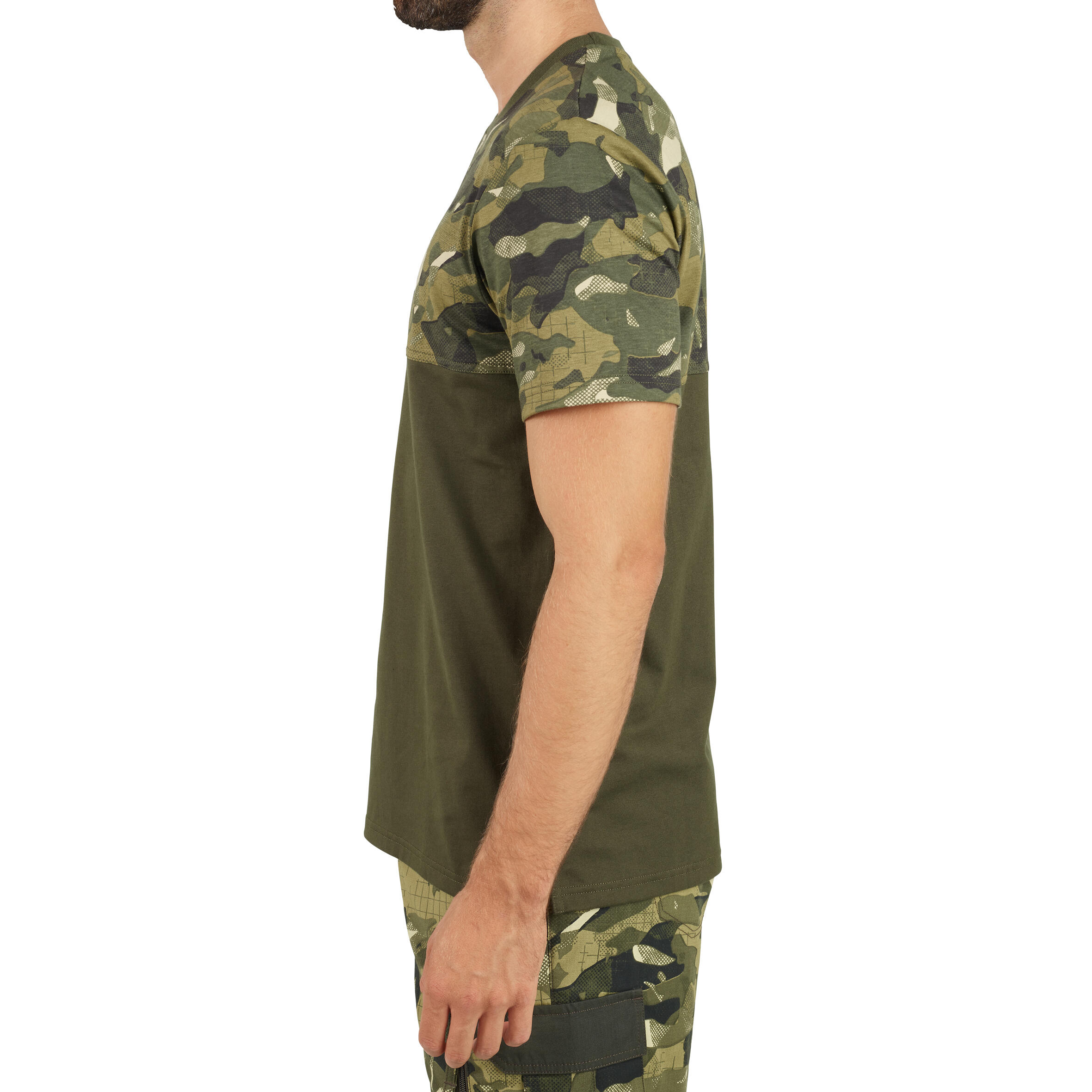 Men's Country Sport Short-Sleeved Resistant Cotton T-Shirt - 500 Woodland Camo/P 5/7