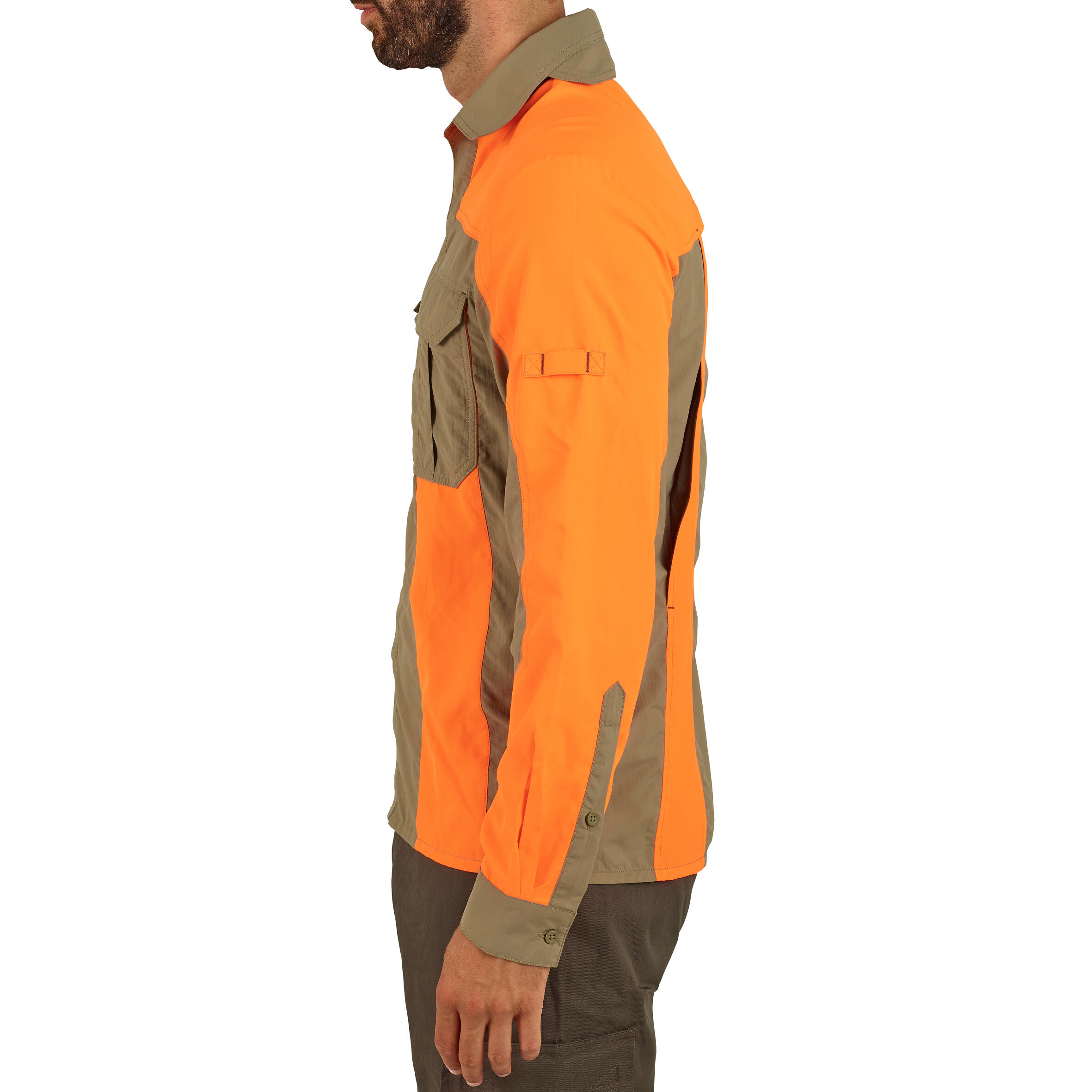 Camicia a maniche lunghe da caccia leggera e traspirante verde 520 e fluorescente