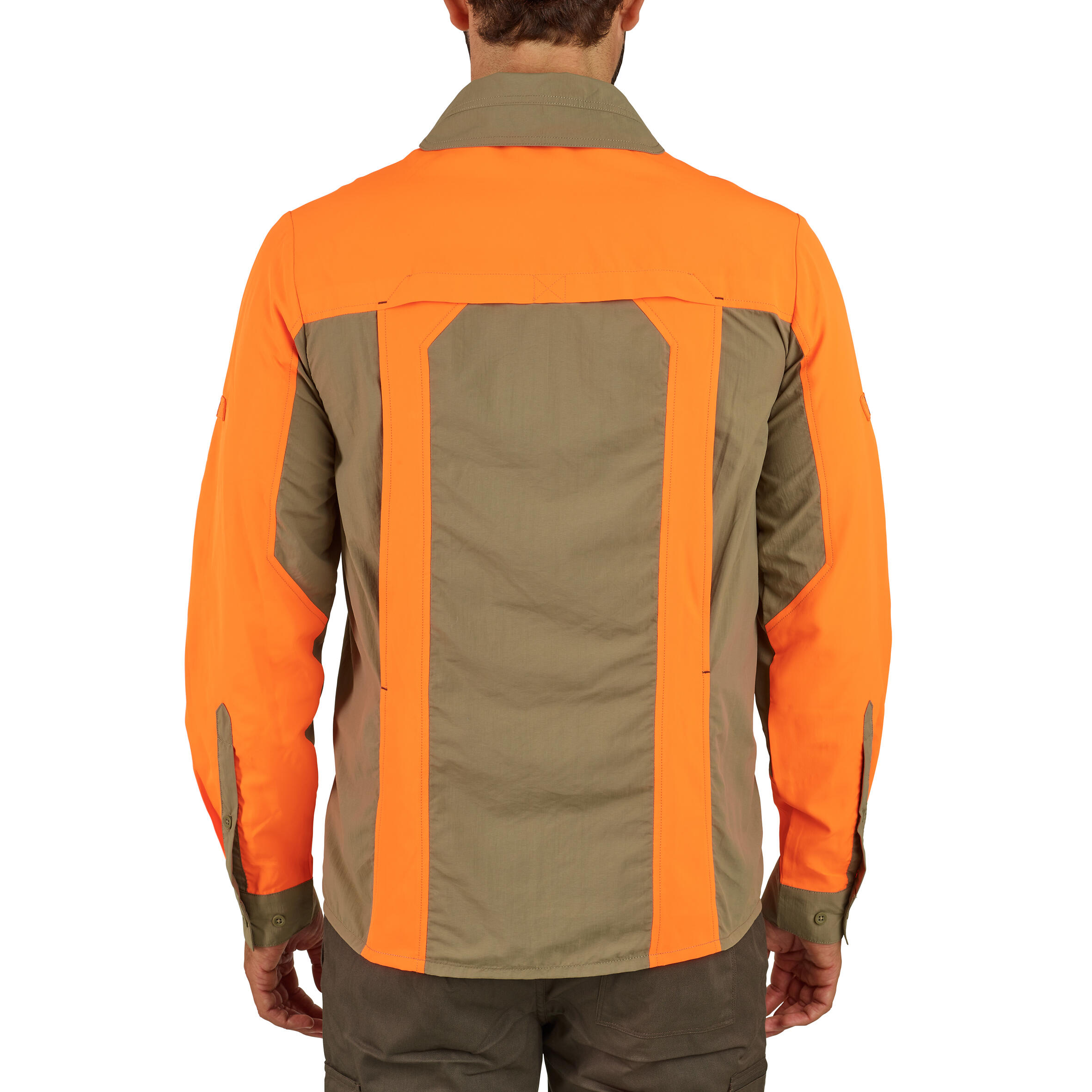 Lovecká košile s dlouhým rukávem lehká prodyšná 520 zeleno-oranžová fluo 6/20