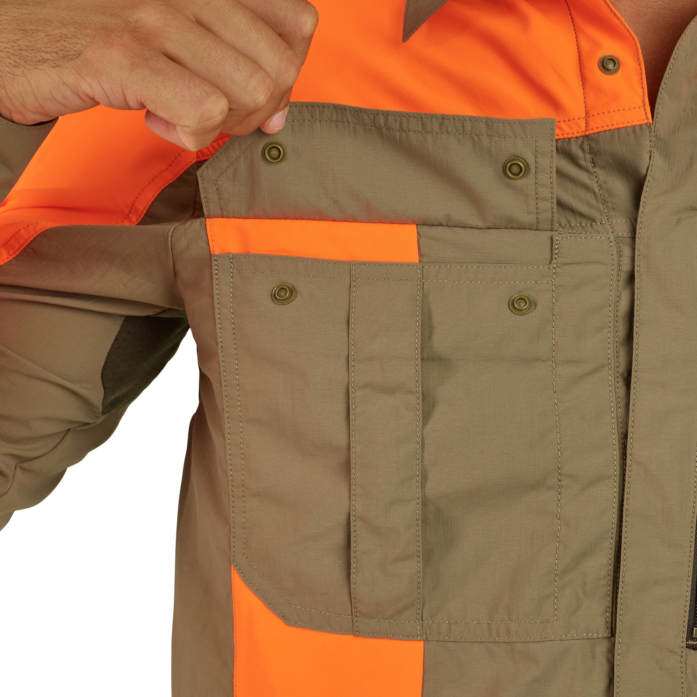 Lovecká košile s dlouhým rukávem lehká prodyšná 520 zeleno-oranžová fluo 13/20
