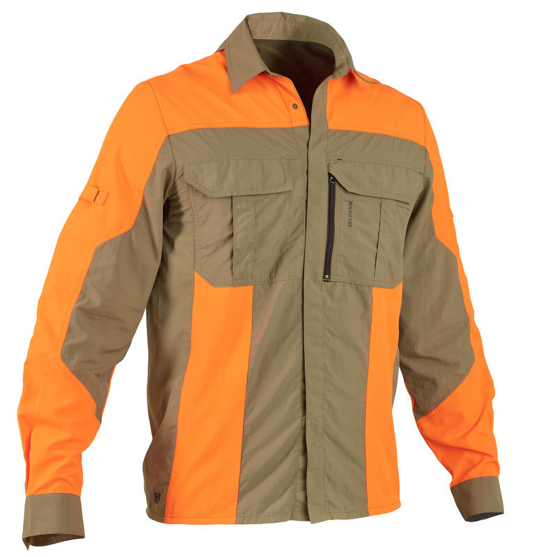 Chemise manches longues légère et respirante chasse 520 verte et fluo